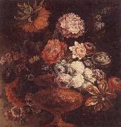 unknow artist Still life of chrysanthemums,lilies,tulips,roses and other flowers in an ormolu vase oil painting artist